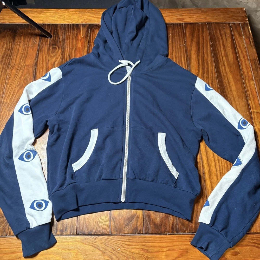 Lauren Moshi Shanley Evil Eye Stripe Hoodie in Astral Navy Sz S A1378